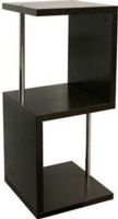Wholesale Interiors HE5586-WENGE Cornelia Dark Brown Modern Display Shelf - Short, Contemporary display shelf, Can also serve as an end table, Wood construction, Dark brown / wenge veneer finish, Two cube areas shaped like shelves, Steel support bars with chrome finish, UPC 847321001329 (HE5586WENGE HE5586-WENGE HE5586 WENGE HE5586 HE/5586 HE 5586) 