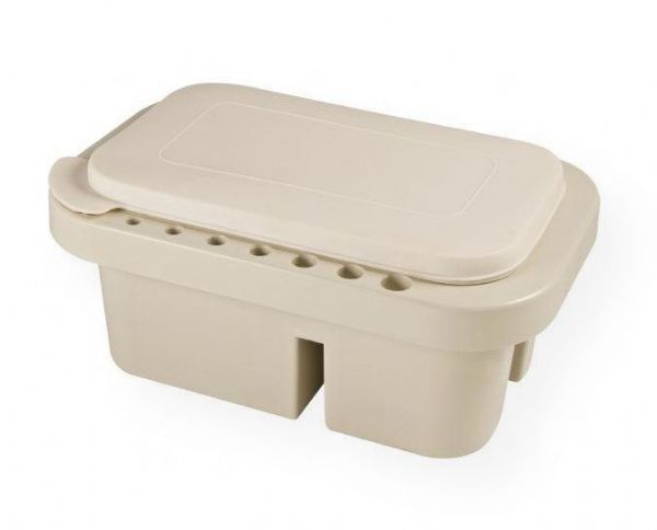 Heritage Arts BWX2 Plastic Brush Washer; Plastic brush washing basin has three washing wells and multiple sized brush handle holes; Paint palette sits on top with a pliable cover that fits snugly to protect contents in the 10 paint wells and 5 mixing wells; Overall dimensions: 8.875
