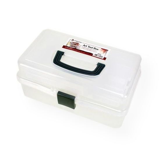 Heritage Arts HPB1307 Mid-Size Art Tool Box; Translucent plastic art box offers portable organization for tools and supplies; Features two 5.5