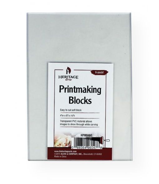 Heritage Arts HPMB46C Clear Printmaking Blocks 6-Pack; Transparent PVC material allows user to place block directly over drawings or photos in order to trace carve; Softer than lino blocks, but firmer than traditional soft blocks; 4