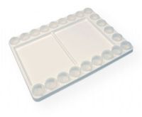 Heritage Arts HPP1115 Heavy-Duty Plastic Palette with Removable Cups; Includes (22) 1.375" diameter x 0.75" deep removable 25 ml cups with hinged lids and (2) 6.625" x 7.75" mixing wells; Remove the cups to expose 22 usable wells; Overall size: 11.75"w x 15.75"l; Shipping Weight 1.11 lb; Shipping Dimensions 15.75 x 11.75 x 0.75 in; UPC 088354817048 (HERITAGEARTSHPP1115 HERITAGEARTS-HPP1115 PAINTING) 