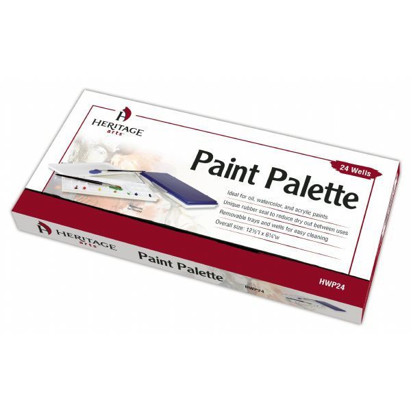 Heritage Arts, HWP33 Paint Palette 33 Wells; Ideal for oil, watercolor, and acrylic paints; These unique palettes have a rubber gasket around the edge to seal the paint inside which greatly reduces the chance of drying out between uses; Mixing trays and wells are removable for easy cleaning; Dimension 12.6 x 6.3 x 1.2; Weight 1.18 lbs; UPC 088354949541 (HERITAGE-ARTS HERITAGE-HWP33 HERITAGEHWP33)
