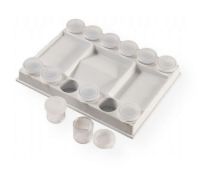 Heritage Arts PP17 Removable Cup Palette; Rectangular palette includes 12 clear .875" x 1" diameter cups with removable lids that seal tightly to prevent spills; Keeps mixed paint moist for future use; Also ideal for jewelry making - use cups for beads and mixing wells for construction; Shipping Weight 0.42 lb; Shipping Dimensions 8.07 x 6.1 x 0.79 in; UPC 088354809982 (HERITAGEARTSPP17 HERITAGEARTS-PP17 HERITAGEARTS/PP17 ARTWORK) 
