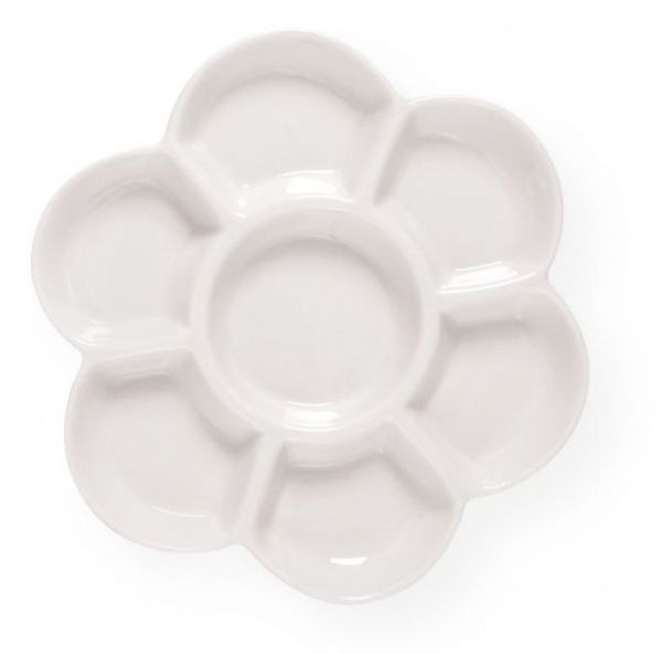 Heritage Arts TX340 Porcelain Blossom Dish; Seven sectioned, floral-shaped, porcelain mixing dish; 6