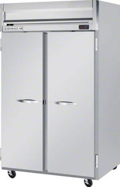 Beverage Air HF2-1S Solid Door Reach-In Freezer, Door Access Method, 12 Amps, Top Compressor Location, 49 Cubic Feet, Solid Door Type, 3/4 Horsepower, 2 Number of Doors, 2 Number of Sections, Swing Opening Style, 6 Shelves, 0F Temperature, 115 Voltage, Stainless steel front, Gray painted sides, Aluminum interior, 78.5