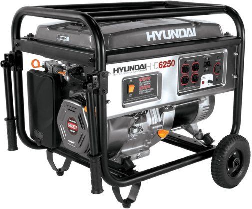 Hyundai HHD6250 Home Power Series Portable Generator, 6250W Peak Power, 5500W Running Power, Electric/Manual Recoil Start, 28 Litres Fuel Capacity, 9 Hours Running Time, Noise Level 84dB, Four 120V AC outlets, One 120/240V twist-lock outlet for appliances, Fuel efficient 4-stroke HX337 OHV 11HP engine, Big power for demanding output needs (HHD-6250 HHD 6250 HH-D6250)