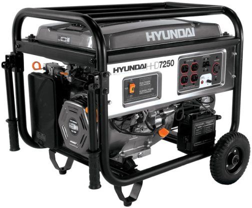 Hyundai HHD7250 Home Power Series Portable Generator, 7250W Peak Power, 6500W Running Power, Electric/Manual Recoil Start, 28 Litres Fuel Capacity, 8 Hours Running Time, Noise Level 86dB, Four 120V AC outlets, One 120/240V twist-lock outlet for appliances, Fuel efficient 4-stroke HX389 OHV 13HP engine, Ample power for large appliances (HHD-7250 HHD 7250 HH-D7250)