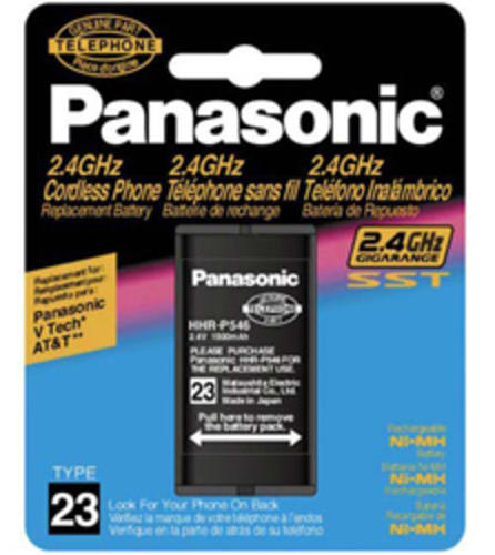 Panasonic HHRP546 Cordless Telephone Battery, Type 23; Type 23; AA Size; 2 Cells; 2.4V Power; 1500mAh Capacity; Works with KX-TG1000N, KX-TG1050N & KX-TGA100N Compatible Phone Types; Ni-MH Chemistry; UPC 073096400696 (HHRP546 H-HRP546)