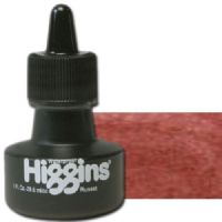 Higgins SN44115 Waterproof Color Drawing Ink, 1oz, Russet; Bright, transparent color; Use like liquid watercolors for washes and shading; Mix or dilute for infinite variety; For use with technical pens, lettering pens, and airbrushes; Not recommended for use on drafting film; 1 oz. bottle; Dimensions 1.75" x 1.75" x 3.00"; Weight 0.1 lbs; UPC 070530441154 (HIGGINSSN44115 HIGGINS SN44115 ALVIN 1oz RUSSET) 