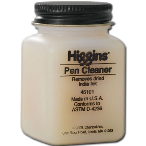 Higgins SN45101 Pen Cleaner; For every drafting room, art studio, and school; Removes dried, waterproof India ink from pens, lettering instruments, and brushes; 2.5oz. jar; Dimensions 1.75