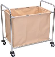 Luxor HL14 Laundry Cart With Steel Frame & Canvas, Tan; Bag is constructed of heavy duty canvas and removes easily with velcro fasteners; Inside of the tan bag is one large compartment; Chrome plated steel frame; Load capacity: 7 bushels, 51 gallons, 100 lbs.; Support bars under bag; 2-1/2" casters, two with brake and 4 caster bumpers; UPC 812552017159 (HL-14 HL 14) 