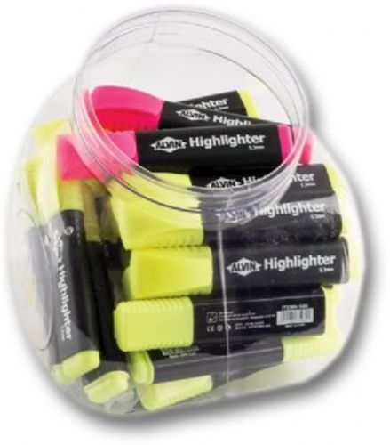 Alvin HL40D Highlighter Display; Premium highlighters for vivid lines; 5.3mm chisel tips allow for broad, medium, or thin lines; For faxpaper, copypaper, etc; Non-toxic; Blister-carded; Yellow and Pink color; Dimensions 7