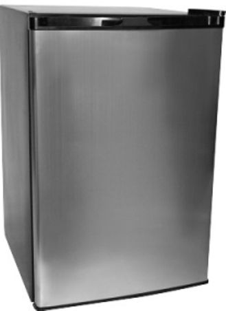 Haier HNSE05SS Refrigerator-Freezer, Stainless Steel, 4.6 Cu.Ft. Capacity, Half-width Freezer Compartment with Ice Cube Tray, 3 Adjustable Full Glass Shelves, Accommodates 2 Liter & Tall Bottle, 2 Full Door Shelves, Full-width Convertible Drip Storage Tray, Reversible Door Design, Manual defrost, Recessed handle, UPC 688057303734 (HNSE-05SS HNSE 05SS HNSE05S HNSE05)