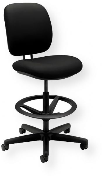 HON H5905.H.CU10.T ComforTask Stool, Black; Compact Scale; Polyester Fabric; Molded Polymer Seat and Back; Adjustable Footring; Back Height Adjustable; 360-degree Swivel; Can Support up to 300 lb; Easy to Assemble; Armless; 5  Casters; Lumbar Support; Overall Dimensions (DxHxW): 30