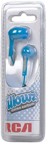 RCA HP59BL Pillowz Stereo Earbuds, Blue; Comfortable earbuds, like pillows for your ears while you enjoy your favorite music; Contoured design for maximum comfort; 3.5mm plug fits all popular portable digital audio players, including iPod and iPhone; Lightweight and compact; UPC 044476079825 (HP-59BL HP 59BL HP59B HP59)