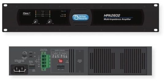 Atlas Sound HPA2602 Dual Channel, 3200 Watt Commercial Amplifier; Black; Designed to be versatile for uses in both commercial 70V distributed systems and professional applications that require amplifiers to handle 4 and 2 Ohm loads; The HPA is compact and lightweight in comparison to other models delivering the similar power levels; UPC 612079190775 (HPA2602 HPA-2602 AMP-HPA2602 AMPHPA2602 ATLASHPA2602 HPA2602-ATLAS)