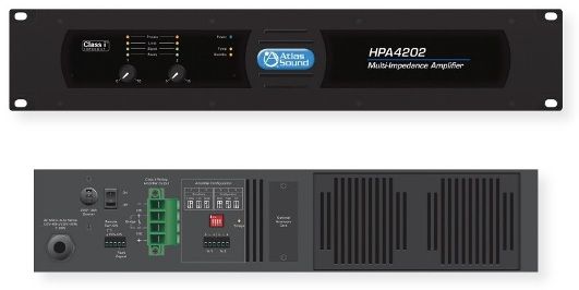 Atlas Sound HPA4202 Dual Channel, 4800 Watt Commercial Amplifier; Black;  Designed for commercial 70V distributed systems and professional applications that require amplifiers to handle 4 and 2 Ohm loads; UPC 612079190782 (HPA4202 HPA-4202 HPA4202DUAL HPA4202-DUAL HPA4202ATLAS ATLAS-HPA4202)