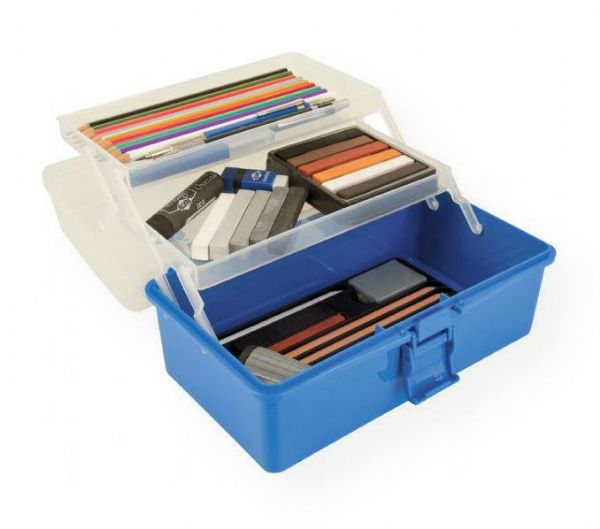 Heritage Arts HPB0906 Small Art Tool Box; Rugged plastic storage box with sturdy latch and carry handle provides a handy place for organizing a variety of small art tools and supplies; Features two foldout trays, each measuring 7.5