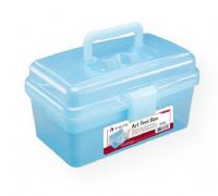 Heritage Arts HPB1006 Small Art Tool Box; Offering organization and easy access to frequently used supplies; Features a carry handle and sturdy latch; Inside is a lift-out tray with four fixed compartments and convenient carry handle; Measuring 9" x 4.5", the main storage compartment can accommodate brushes, pencils, paints, and much more; Translucent blue; Overall measurements: 9.5" x 5.25" x 5"; UPC 088354802655 (HERITAGEARTSHPB1006 HERITAGEARTS-HPB1006 HERITAGEARTS/HPB1006 ARTWORK) 