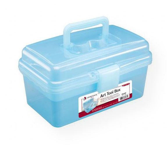 Heritage Arts HPB1006 Small Art Tool Box; Offering organization and easy access to frequently used supplies; Features a carry handle and sturdy latch; Inside is a lift-out tray with four fixed compartments and convenient carry handle; Measuring 9