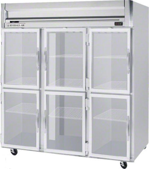 Beverage Air HR3-1HG Half Glass Door Reach-In Refrigerator, 10 Amps, Top Compressor Location, 74 Cubic Feet, Glass Door Type, 1/2 Horsepower, 6 Number of Doors, 3 Number of Sections, Swing Opening Style, 9 Shelves, 36F - 38F Temperature,  6