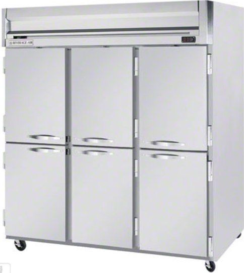 Beverage Air HR3-1HS Half Solid Door Reach-In Refrigerator, 10 Amps, Top Compressor Location, 74 Cubic Feet, Solid Door Type, 1/2 Horsepower, 60 Hz, 6 Number of Doors, 3 Number of Sections, Swing Opening Style, 1 Phase, Reach-In Refrigerator Type, 9 Shelves, 115 Voltage, Split Doors, 36F - 38F Temperature, 78.5