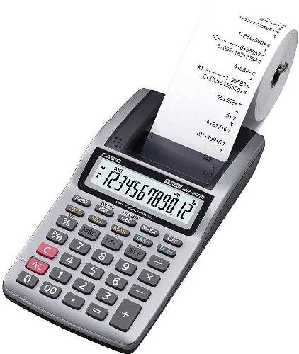 Casio HR-8TMPLUS Portable Printing Calculator, Large 12 Digit Display, 1.6 Lines Per Second, Function Command Signs, 3-digit comma marker, Independent Memory, Non-add, Cost/Sell/Margin, Tax Calculation, Exchange Calculation, Automatic Constants, Feed, Simple Algebraic Logic, Round Off, Profit Margin %, AC Adapter Included, Dimensions (HxWxL) 1-5/8