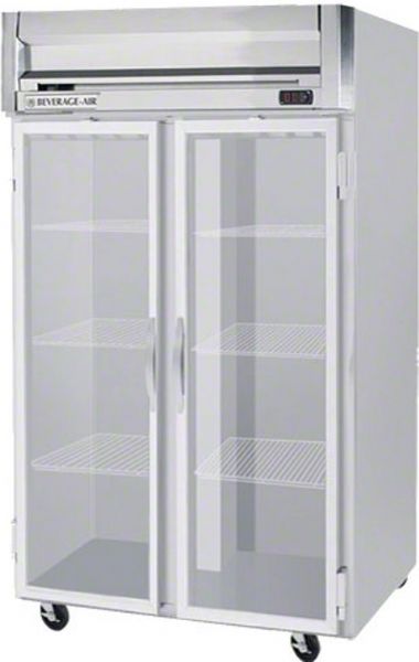 Beverage Air HRP2-1G Glass Door Reach-In Refrigerator, 8.4 Amps, Top Compressor Location, 49 Cubic Feet, Glass Door Type, 1/3 Horsepower, 2 Number of Doors, 2 Number of Sections, Swing Opening Style, 6 Shelves, 36F - 38F Temperature, 6
