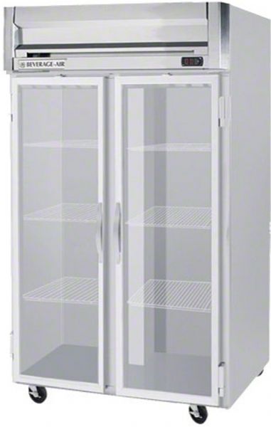 Beverage Air HRS2-1G Glass Door Reach-In Refrigerator, 8.4 Amps, Top Compressor Location, 49 Cubic Feet, Glass Door Type, 1/3 Horsepower, 2 Number of Doors, 2 Number of Sections, Swing Opening Style, 6 Shelves, 36F - 38F Temperature, 6