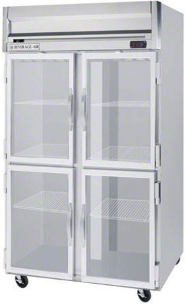 Beverage Air HRS2-1HG Half Glass Door Reach-In Refrigerator, 8.4 Amps, Top Compressor Location, 49 Cubic Feet, Glass Door Type, 1/3 Horsepower, 4 Number of Doors, 2 Number of Sections, Swing Opening Style, 6 Shelves, 36F - 38F Temperature, 6