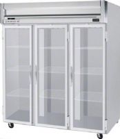 Beverage Air HRS3-1G Glass Door Reach-In Refrigerator, 10 Amps, Top Compressor Location, 74 Cubic Feet, Glass Door Type, 1/2 Horsepower, 3 Number of Doors, 3 Number of Sections, Swing Opening Style, 9 Shelves, 36°F - 38°F Temperature, 6" heavy-duty casters, two with breaks, 2" foamed-in-place CFC and HCFC-free polyurethane insulation, 60" H x 73.5" W x 28" D Interior Dimensions, 78.5" H x 78" W x 32" D Dimensions, Stainless steel front and interior (HRS3-1G HRS3 1G HRS31G) 