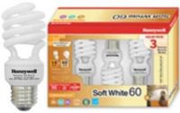 Honeywell HS14BX3 Indoor CFL 60 Watt Soft White Bulb, Three (3) Window Box, Mini spiral size fits almost anywhere, Equivalent to a Standard 60 Watt Bulb, Highest standards in quality - Energy Star, UL, cUL, and FCC, Long Life up to 10,000 hours Save energy and money, UPC 895639001005 (HS-14BX3 HS 14BX3 HS14-BX3 HS14 BX3) 