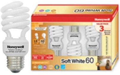 Honeywell HS14BX3 Indoor CFL 60 Watt Soft White Bulb, Three (3) Window Box, Mini spiral size fits almost anywhere, Equivalent to a Standard 60 Watt Bulb, Highest standards in quality - Energy Star, UL, cUL, and FCC, Long Life up to 10,000 hours Save energy and money, UPC 895639001005 (HS-14BX3 HS 14BX3 HS14-BX3 HS14 BX3)
