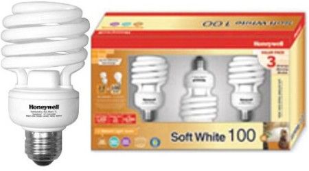 Honeywell HS23BX3 Indoor CFL 23 Watt Soft White Bulb, Three (3) Window Box, Mini spiral size fits almost anywhere, Equivalent to a Standard 100 Watt Bulb, Highest standards in quality - Energy Star, UL, cUL, and FCC, Long Life up to 10,000 hours Save energy and money, UPC 895639001012 (HS-23BX3 HS 23BX3 HS23-BX3 HS23 BX3)
