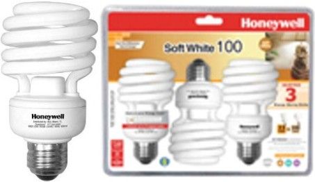 Honeywell HS23CL3 Indoor CFL 23 Watt Soft White Bulb, Three (3) Clamshell Pack, Mini spiral size fits almost anywhere, Equivalent to a Standard 100 Watt Bulb, Highest standards in quality - Energy Star, UL, cUL, and FCC, Long Life up to 10,000 hours Save energy and money, UPC 895639001074 (HS-23CL3 HS 23CL3 HS23-CL3 HS23 CL3)