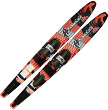 Hydroslide HS513 Legend Adult Deluxe Water Skis, Traditional combo pair with an aggressively tapered tail for quicker turning, Universal fit slide bindings are easy for the rider to get in and adjust while in the water, Designed for riders over 120lns. 170 cm., Made in the USA, UPC 042813308270 (HS-513 HS 513)
