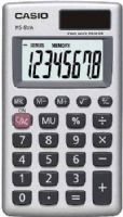 Casio HS-8VA Basic Calculator; 8-digit display (16-digit approximations); Large easy-to-read "Big Display"; Constants for +, -, x, /; Independent memory; Mark-up Percent; Profit margin; Square root key; Change sign (+/-); Solar Plus with battery backup; Auto power OFF; Dimensions (HxWxL) 5/16" x 2-1/4" x 4"; Weight 4.9 oz; UPC 079767175870 (HS8VA HS 8VA HS8-VA) 