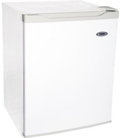 Haier HSB03 Refrigerator-Freezer, White, 2.7 Cu.Ft. Capacity, 2 Full-width door storage shelves, 2-Liter bottle storage, Half-width freezer compartment with ice cube tray, Coil back, Manual defrost, Recessed door handle, Adjustable leveling legs, Adjustable thermostat, Dimensions 18-7/8''W x 26-3/16''H x 19-7/8''D, Weight 44.1 lbs, UPC 688057300603 (HSB-03 HSB 03 HS-B03)