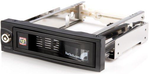 Startech HSB100SATBK Trayless Hot Swap 5.25in Mobile Rack for 3.5in Hard Drive, Black, Enterprises replacing IDE/Parallel ATA hard drives with SATA/300(SATA II) or SATA/150 hard drives, Internal rubber cushioning helps eliminate vibration and damage to the hard disk, Maximum Data Transfer Rate 3.0 GBytes/s (HSB-100SATBK HSB 100SATBK HSB100SATB HSB100SAT HSB100)