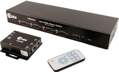 CE Labs HSW44C HDMI 4x4 CAT5 Matrix Switch, Extends video signal up to 115 feet (35m) over CAT5e at 1080p, State-of-the-art Silicon Image (founder of HDMI) chipset embedded for upmost compatibility and reliability, HDMI 1.2a/1.3c compliant, HDCP compliant, Allows any source to be displayed on multiple displays at the same time, UPC 617190002549 (HSW-44C HSW 44C HS-W44C HSW44)