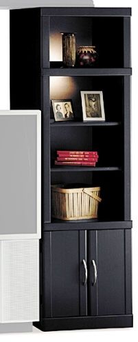 Bush HT0460C Open Pier, Newport Bay Collection, Finished In Galaxy Black, Panoramic curio lighting Concealed storage for media and miscellaneous items , Adjustable shelves  (HT0460C   HT-0460C HT0460   HT-0460)