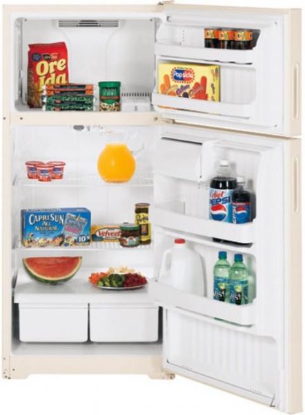 Hotpoint HTR16BBSRCC Top-Freezer Refrigerator, 15.7 cu. ft. Total, 11.57 cu. ft. Fresh Food, 4.10 cu. ft. Freezer, 19.2 sq. ft. Shelf Area, 2 Wire Cabinet Shelves, 2 Full-Width Adjustable -Cabinet Shelves, 2 Opaque Vegetable/Fruit Crispers, 2 Full-Width with Gallon Storage Fixed Door Shelves, Single Interior Light System, Deluxe Quiet Package, 2 Ice \'N Easy Trays, Right Hinge Door Opening, Bisque Color (HTR-16BBSRCC HTR16BBS RCC HTR16BBS-RCC HTR16BBS HTR-16BBS HTR 16BBS)