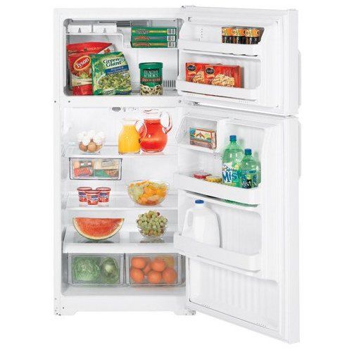 Hotpoint HTS17GBSWW Top-Freezer Refrigerator, 16.6 cu. ft. Total, 12.54 cu. ft. Fresh Food, 4.10 cu. ft. Freezer, 23.8 sq. ft. Shelf Area, 2 Glass Cabinet Shelves, 2 Full-Width Adjustable - Cabinet Shelves, 2 Clear Vegetable/Fruit Crispers, 2 Full-Width with Gallon Storage Fixed Door Shelves, Single Interior Light System, Deluxe Quiet Package, 2 Ice 'N Easy Trays, Step Wire Freezer Compartment Shelves, White Color (HTS17GBSWW HTS17GBS-WW HTS17GBS WW HTS17GBS HTS-17GBS HTS 17GBS)