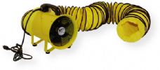 Ventamatic MaxxAir HVHF 12COMBOUPS Hose Fan and Polyvinyl Hose, 12" Yellow Color; 2 speed fully enclosed motor for indoor or outdoor use with a GFCI outlet; Ventilator may be used as an intake or exhaust fan depending on which end the hose is attached; Steel housing with powder coated steel wire safety guards; UPC 047242061284 (HVHF 12COMBO-UPS HVHF-12COMBO HVHF12COMBO VENTAMATIC-HVHF12COMBOUPS VENTAMATIC-HVHF-12COMBOUPS MAXXAIR) 