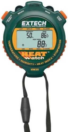 Extech HW30-NISTL HeatWatch Humidity/Temperature Stopwatch with Limited NIST Certificate, Programmable heat index alarm, Displays temperature, humidity, and heat index, Calendar mode displays day, date and time, Stopwatch/chronograph mode with1/100 second resolution (HW30NISTL HW30 NISTL HW-30 HW 30)