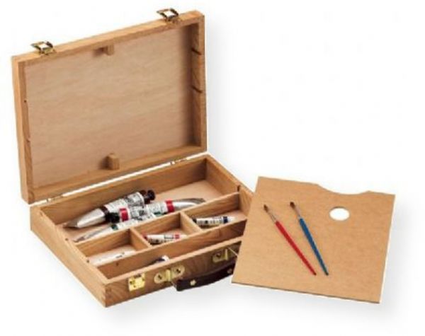 Heritage Arts HWB147 Palette Sketch Box Medium; Includes convenient carry handle; Perfect for storing and toting a variety of art supplies, these attractive wood sketch boxes include palette; Medium sketch box measures 12.5