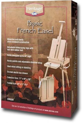 Heritage Arts HWE208 De Leon Classic French Wooden Easel; Multi-media French sketch box easel made of elmwood with a sealed finish; Accommodates canvases up to 33