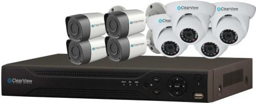Clearview HawkViewHD08-4D4B HawkView HD-AVS DVR Kit 8 Channel 4 Dome & 4 Bullet Camera with 1 TB; HD-AVS Technology; 4 qty HD 720P HD-AVS Bullet Cameras; 4 qty HD 720P HD-AVS Dome Cameras; H.264 dual-stream video compression; HDMI / VGA simultaneous video output; 3D intelligent positioning with our PTZ; Support 1 SATA HD up to 4TB, 2 USB2.0; 1 TB Drive, Mouse (HawkViewHD084D4B HawkViewHD08-4D4B HawkViewHD08-4D4B)