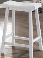 Monarch Specialties I 1533 Distressed White 24" Saddle Seat Barstools, Wood Frame Material, Traditional Style, Backless Back, Non Swivel Type, Armless, Foot Rest, Saddleseat, Comfortable saddle seat, Perfectly positioned footrest, 26" W x 17" D x 10" H, White Finish, Set of 2, UPC 878218002808 (I 1533 I-1533 I1533) 