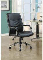 Monarch I 4290 Office Chair - Black Leather-look Fabric; This gorgeous contemporary office chair will add both style and comfort to your home office or study area; The plush high chair back and seat are covered in rich black faux leather for comfortable seating, framed by sleek curved padded metal arms for a modern look; An adjustable height gas lift allows you to customize the fit, with casters below the silver tone base for easy mobility; UPC  021032244804 (I4290 I 4290 I 4290) 